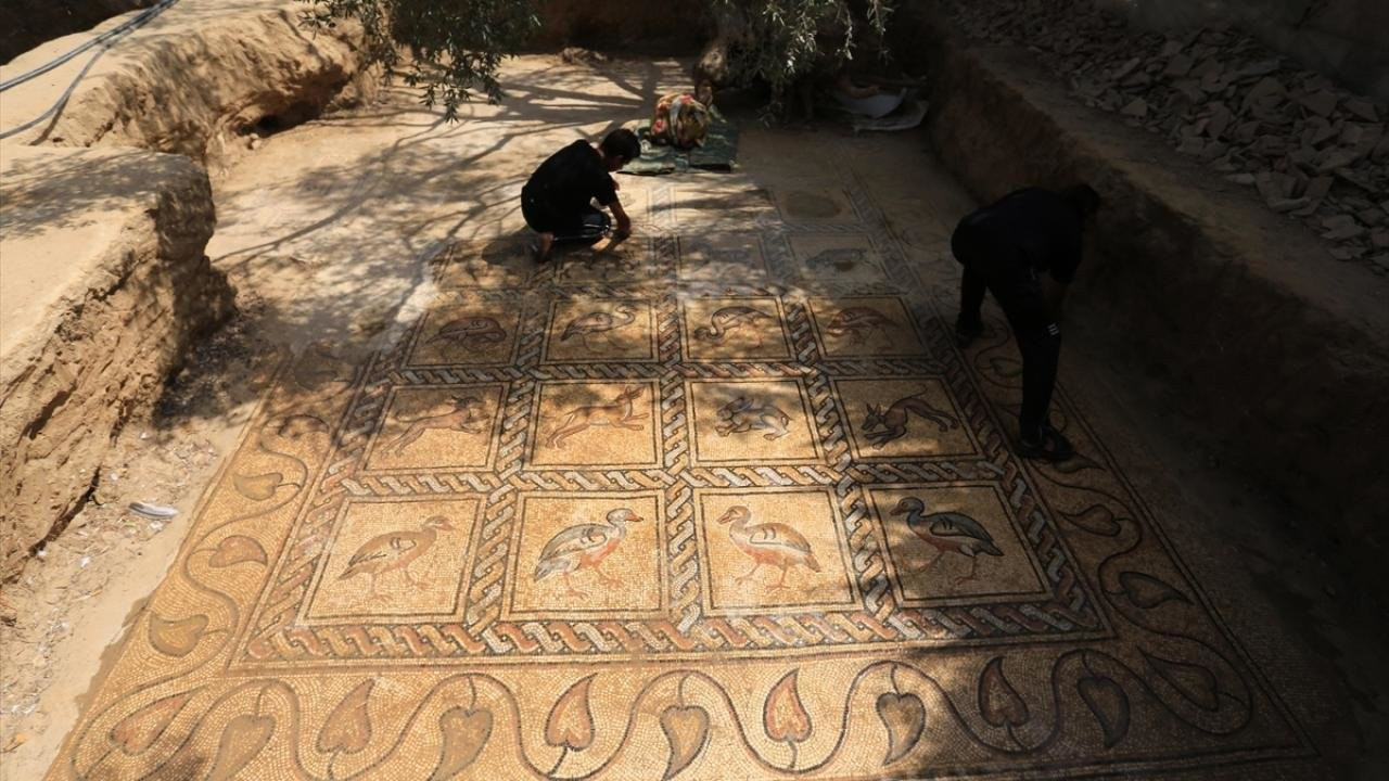 Filistinli çiftçi, tarlasında Bizans dönemine ait mozaikler buldu