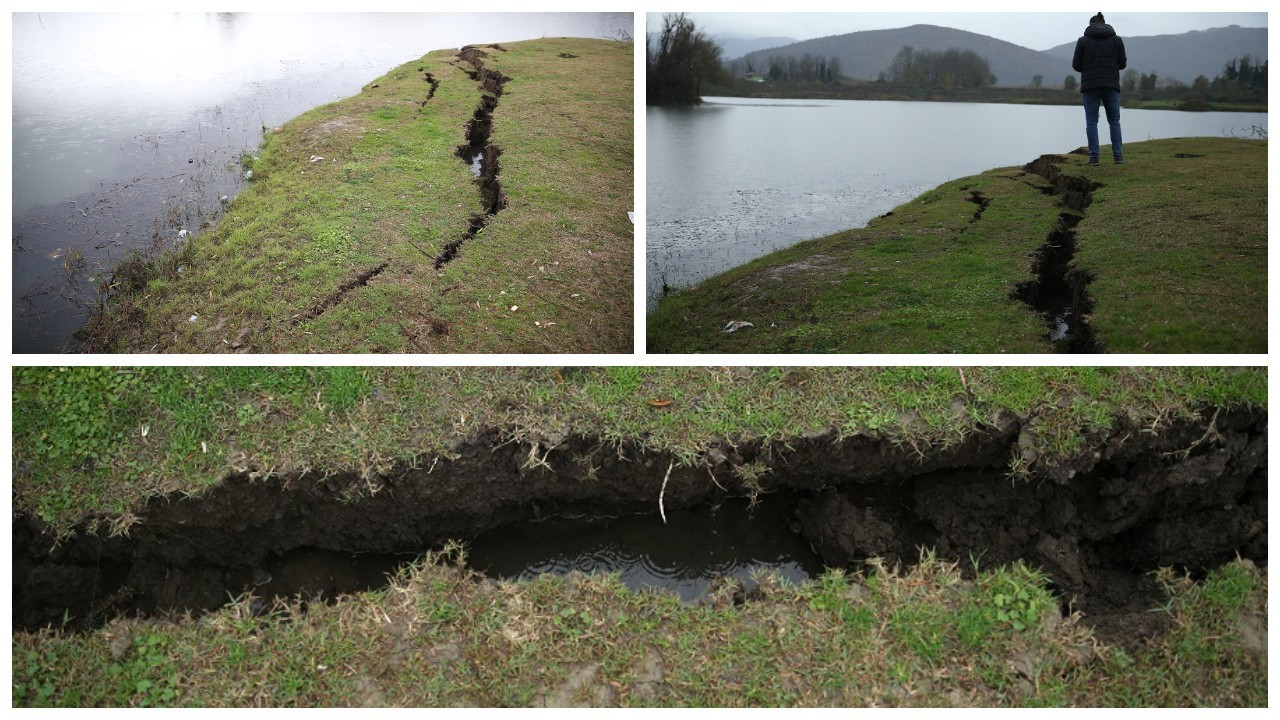 Düzce'deki depremde oluşan toprak kırılmaları görüntülendi