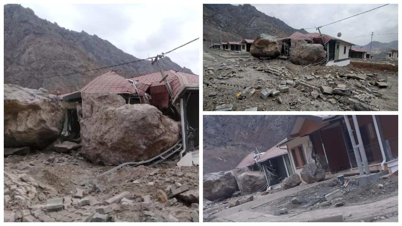 'Kontrollü' patlatma: Dağdan kopan dev kayalar evlerin üzerine düştü