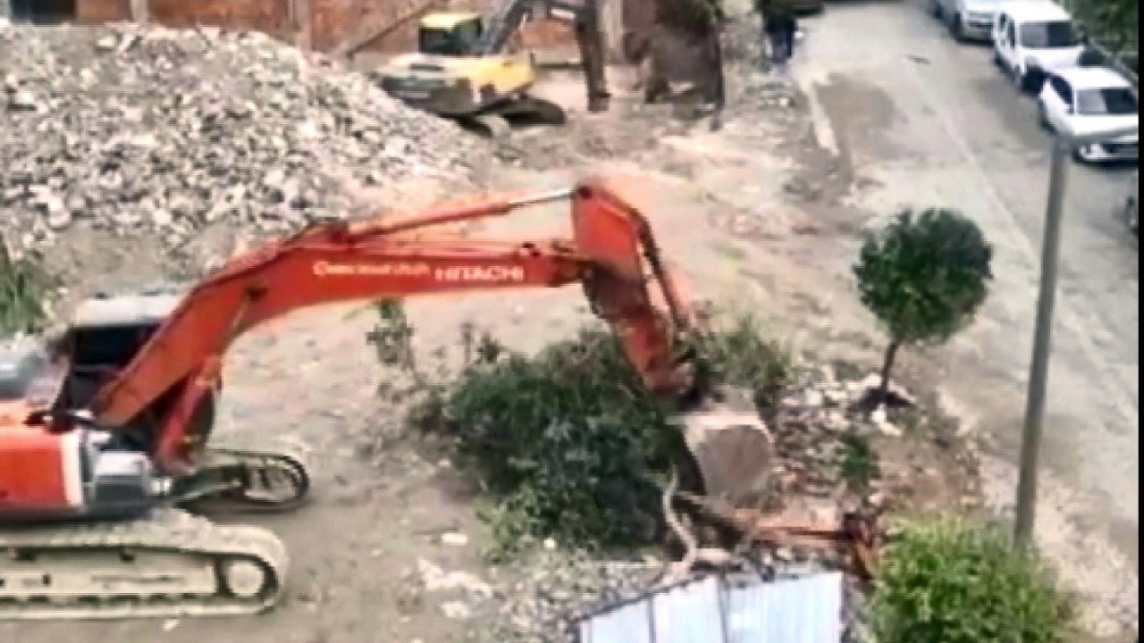 Kepçeyle ağacı devirdiler: Belediye inşaatı mühürledi