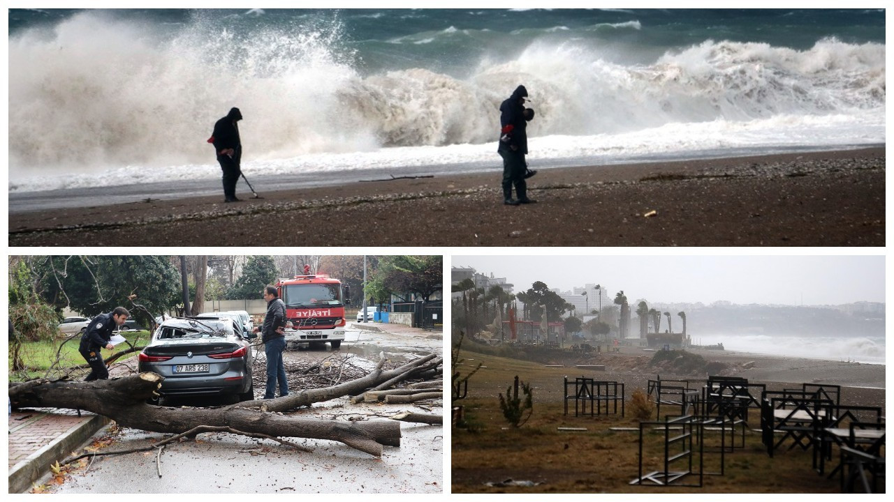 Antalya'yı yağmur ve fırtına vurdu: Defineciler sahile akın etti