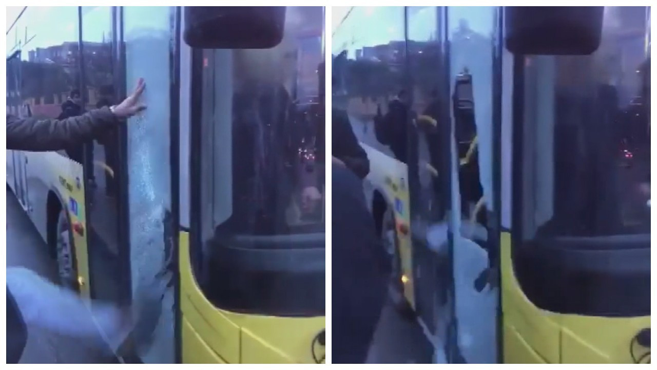 Arızalı İETT otobüsüne binemeyince tekmeyle otobüsün camını kırdı