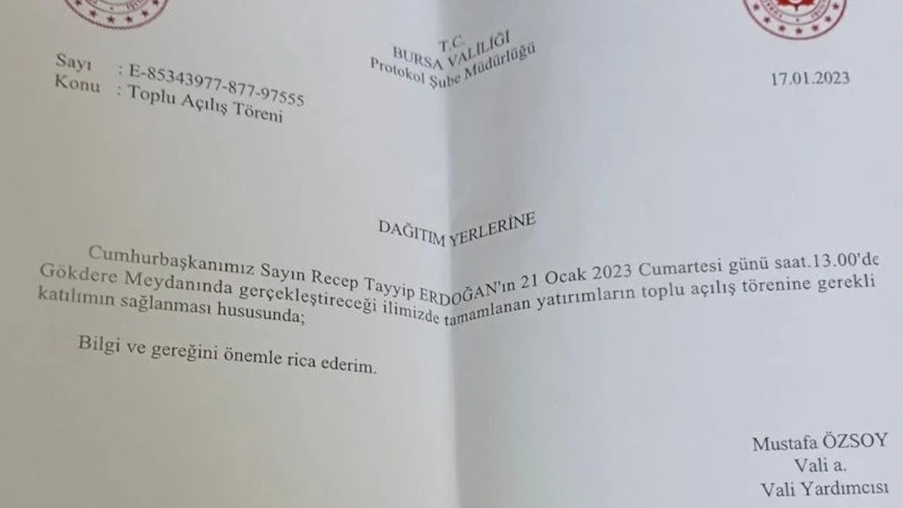 Bursa Valiliği'nden genelge: Kamu çalışanları Erdoğan mitingine çağırıldı