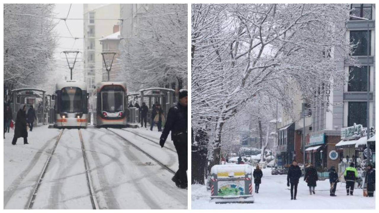 Eskişehir’de kent merkezine mevsimin ilk karı yağdı