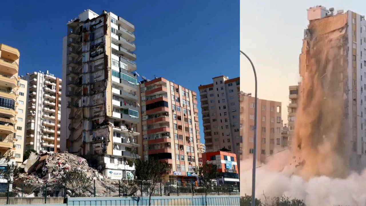 Depremde yarısı yıkılan Kubilay Apartmanı tamamen çöktü