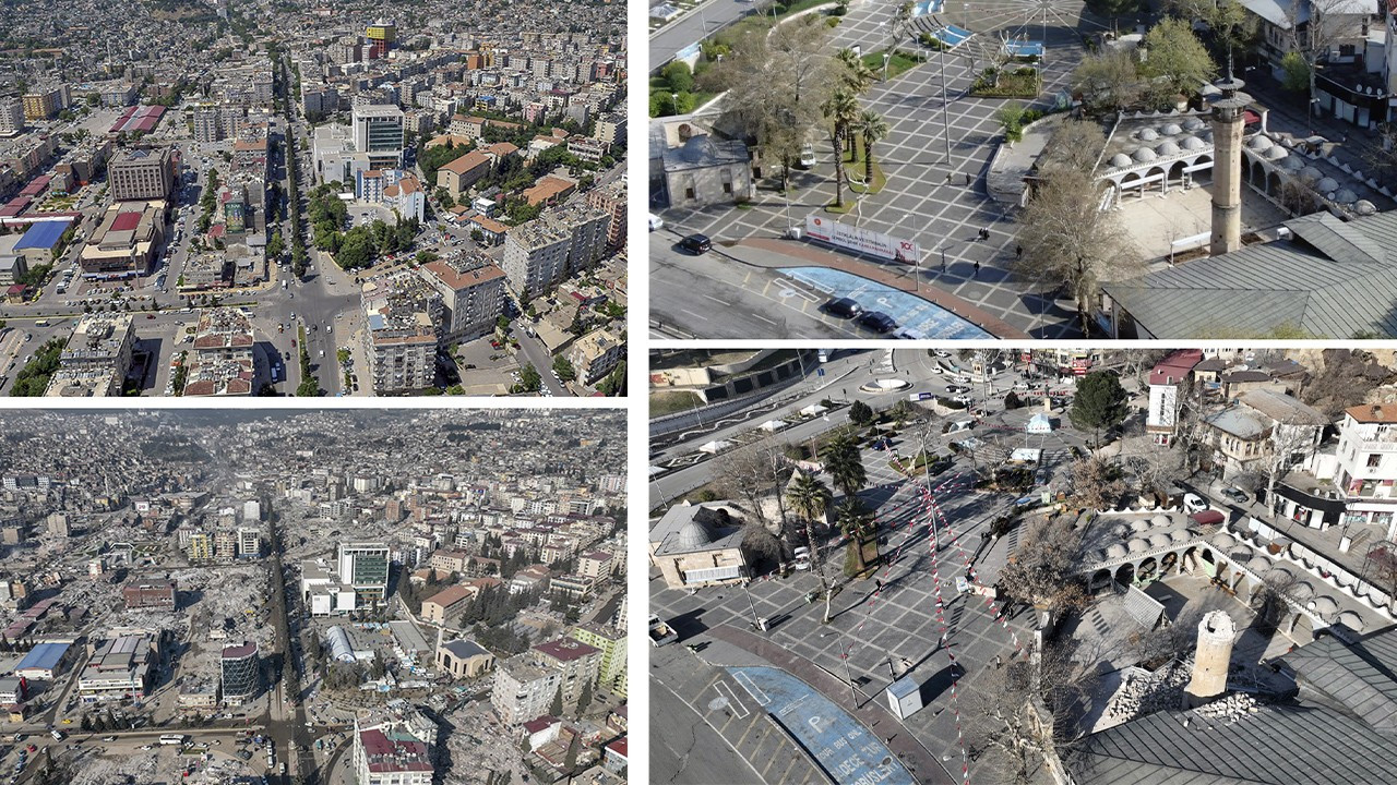 Deprem öncesi ve sonrası fotoğraflar, yıkımın boyutunu ortaya koydu