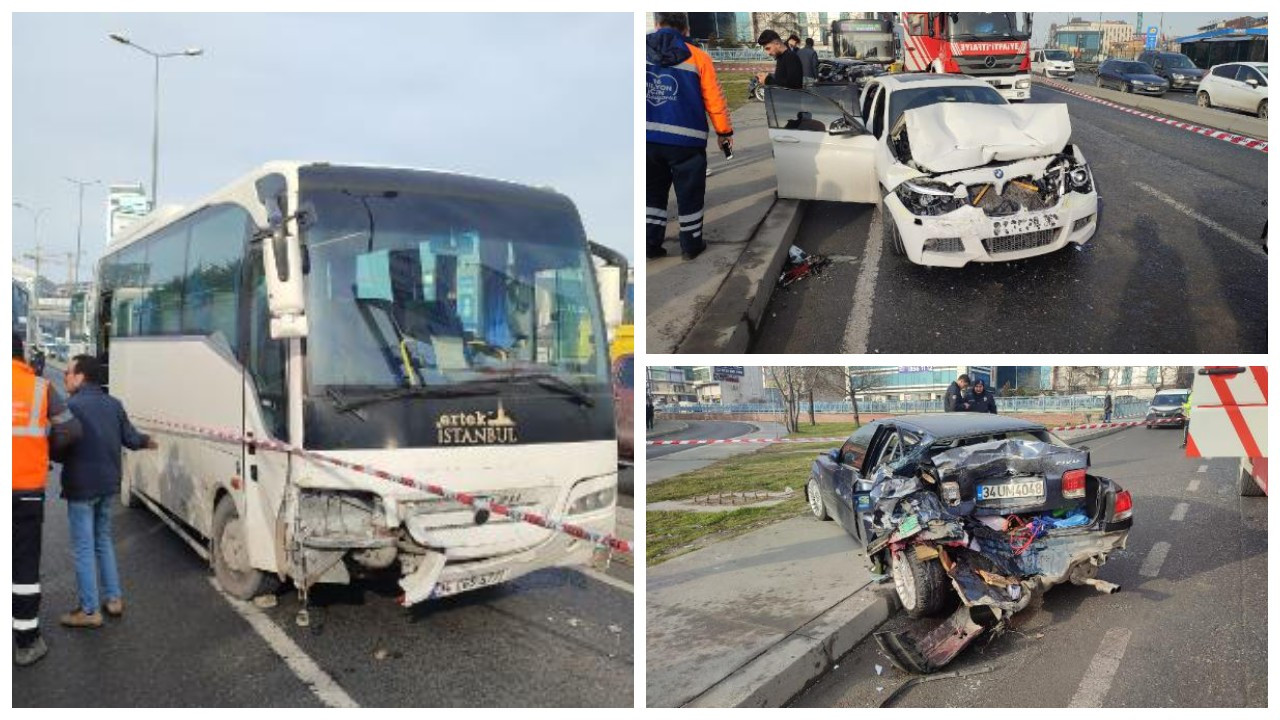 Beylikdüzü'nde servis otobüsü 9 araca çarptı, 8 kişi yaralandı