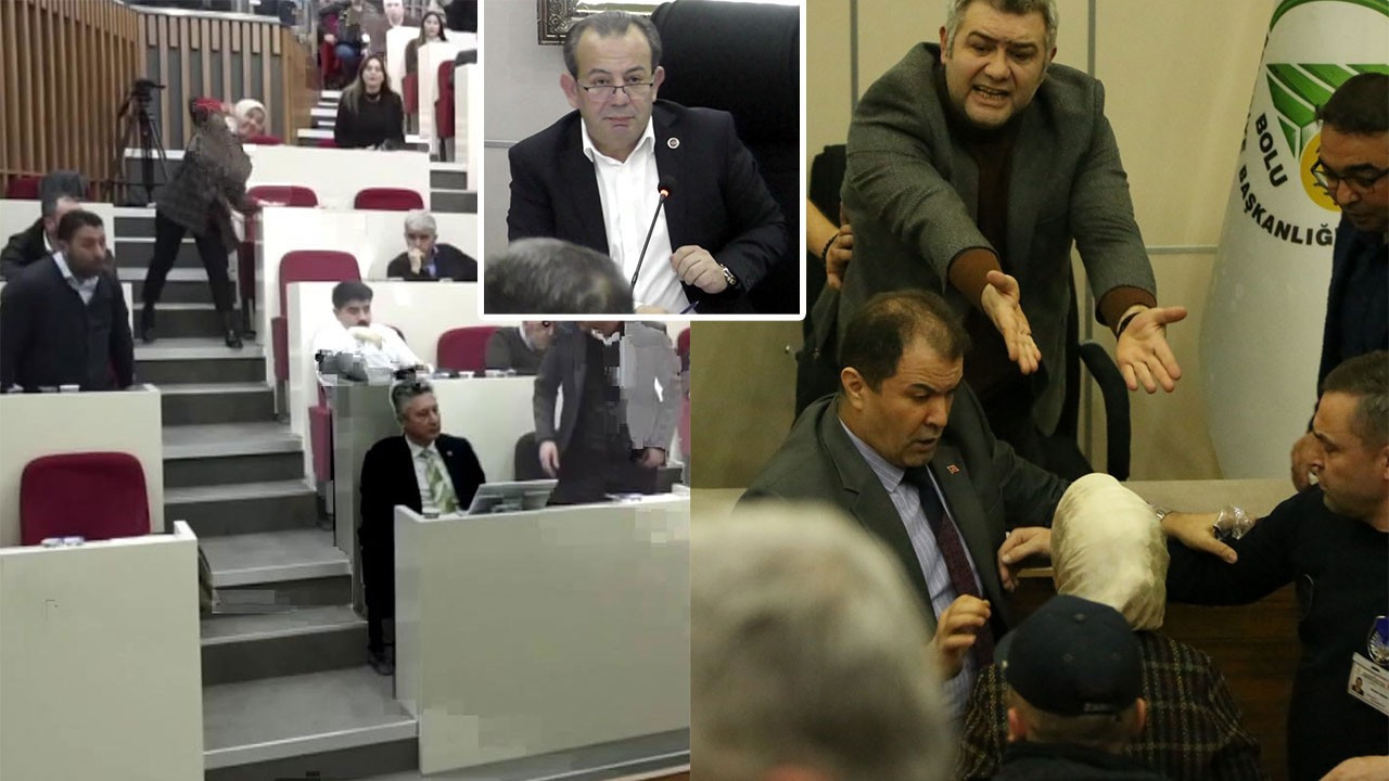Bolu Belediye Meclisi'nde AK Partili üye Tanju Özcan'a su şişesi fırlattı