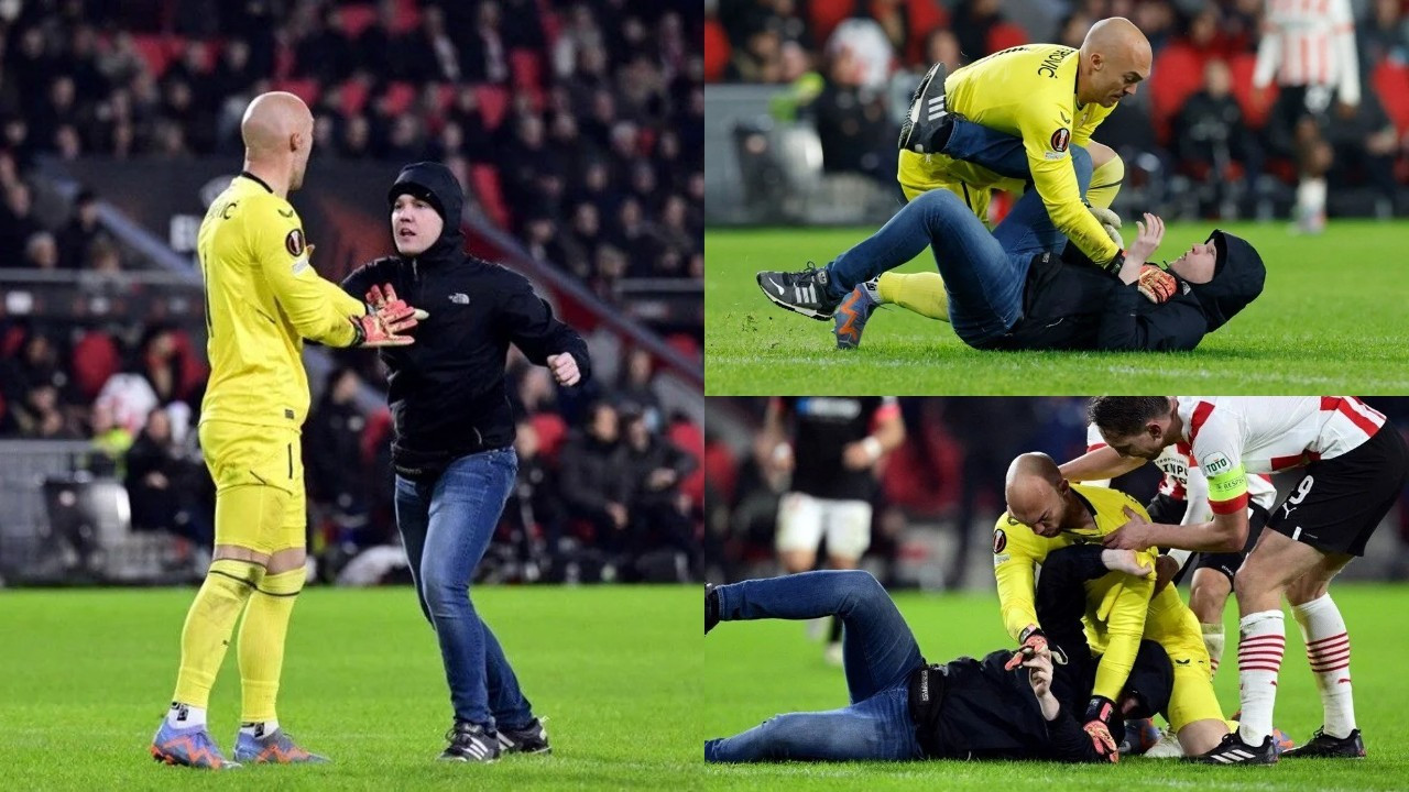 PSV taraftarından Sevilla kalecisine yumruklu saldırı