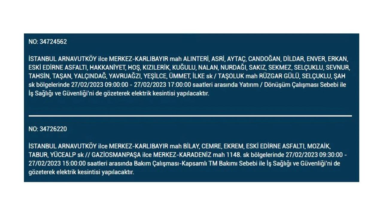 İstanbul'da 27 Şubat Pazartesi günü elektrik kesintisi yaşanacak semtler - Sayfa 2