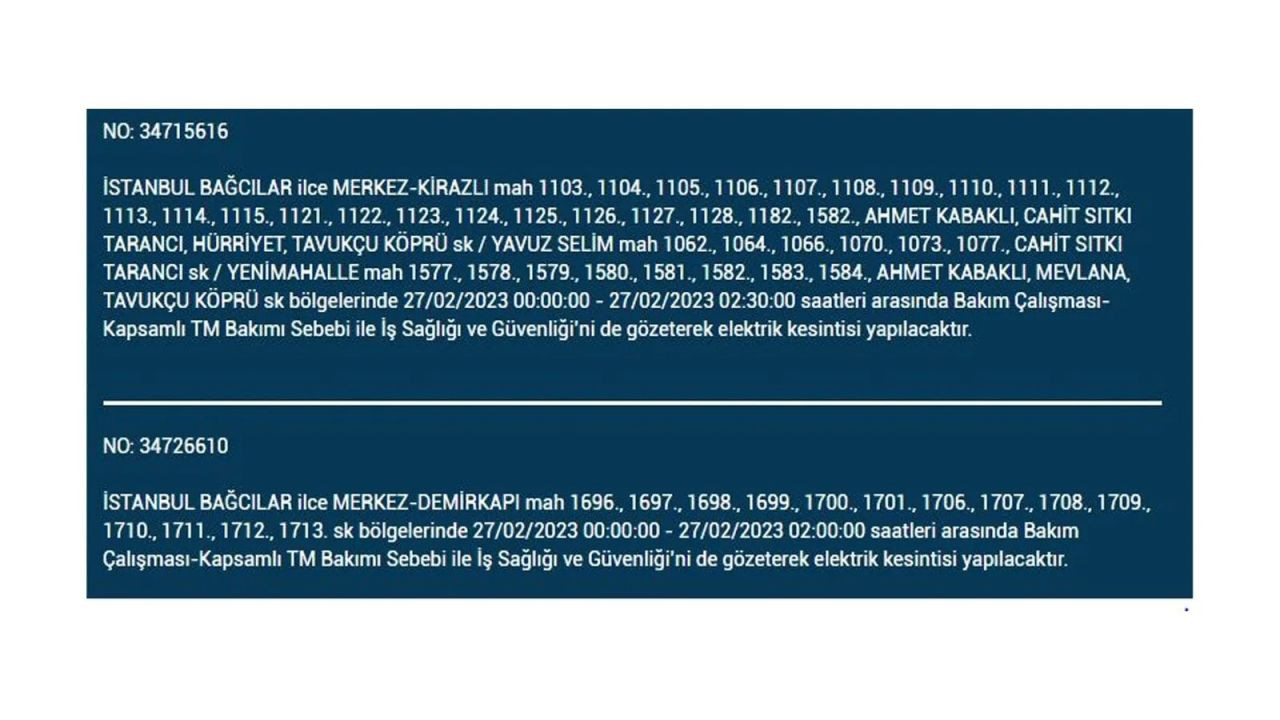 İstanbul'da 27 Şubat Pazartesi günü elektrik kesintisi yaşanacak semtler - Sayfa 4