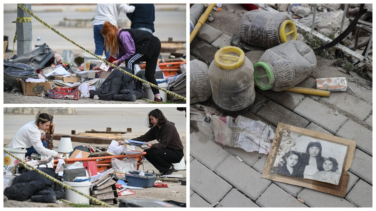 Depremzedeler, kaybettikleri yakınlarının eşyalarını enkazdan çıkardı