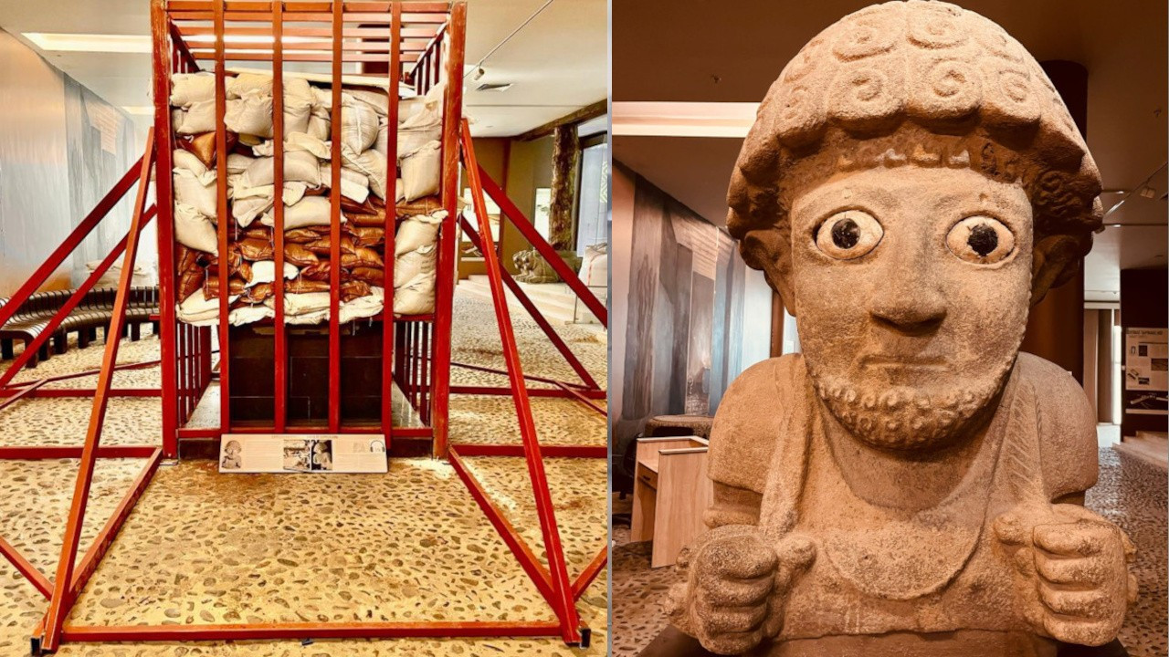 Hatay Müzesi'nde eserlere metal kafes ve kum torbalı koruma