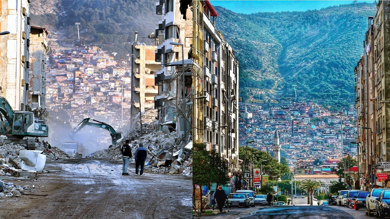 Deprem öncesi ve sonrası aynı fotoğrafta