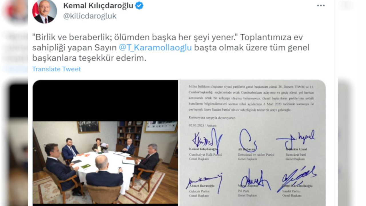 Kılıçdaroğlu'ndan Altılı Masa için 'birlik ve beraberlik' mesajı