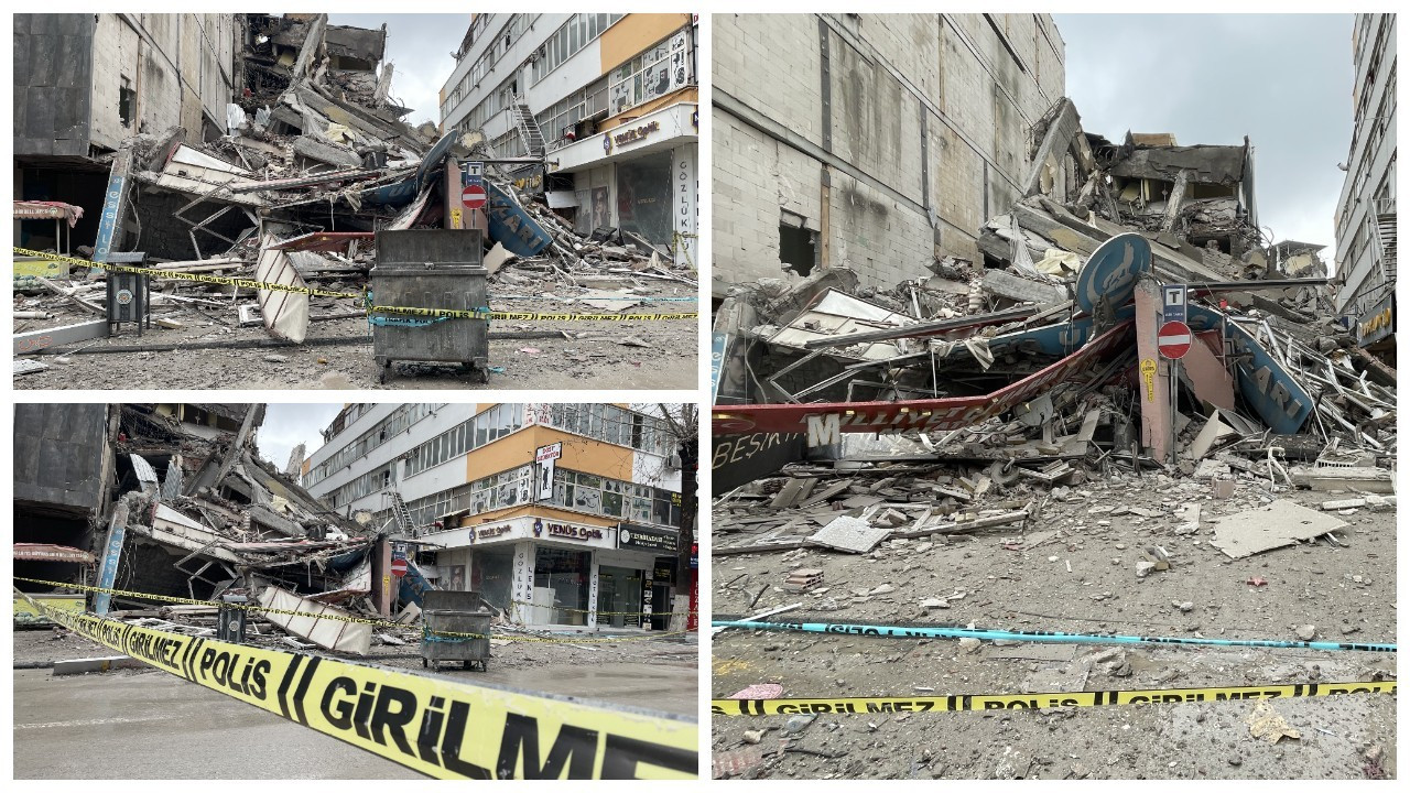 Malatya'da depremde ağır hasar alan 7 katlı bina kendiliğinden çöktü