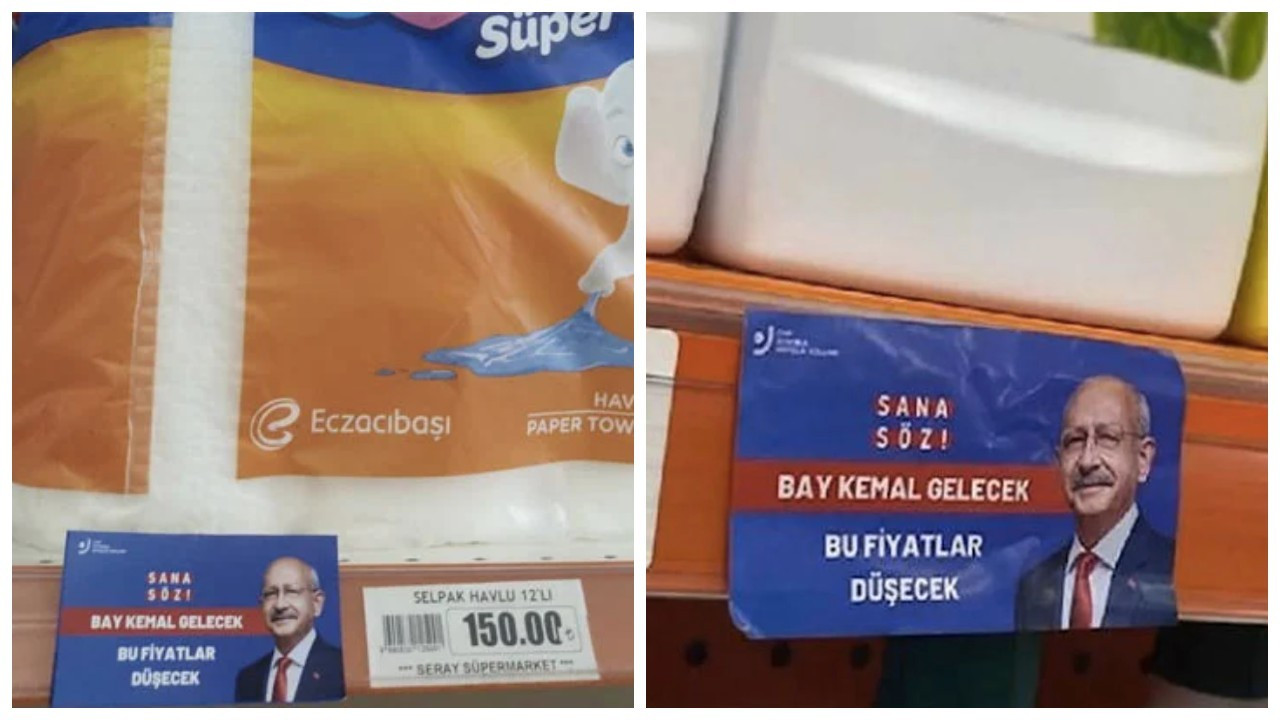 Marketlerde Kılıçdaroğlu etiketleri: Sana söz, bu fiyatlar düşecek