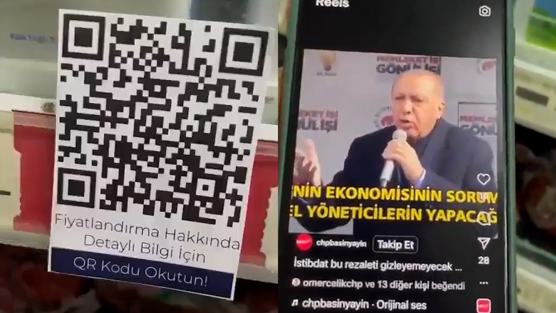 Market raflarındaki QR kodu okutanlar karşılarında Erdoğan'ı buldu