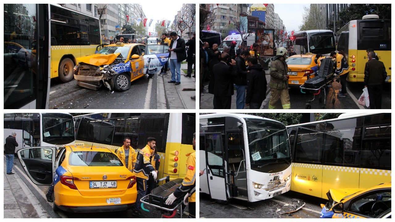Şişli'de servis minibüsü önce iki İETT otobüsüne ardından taksiye çarptı