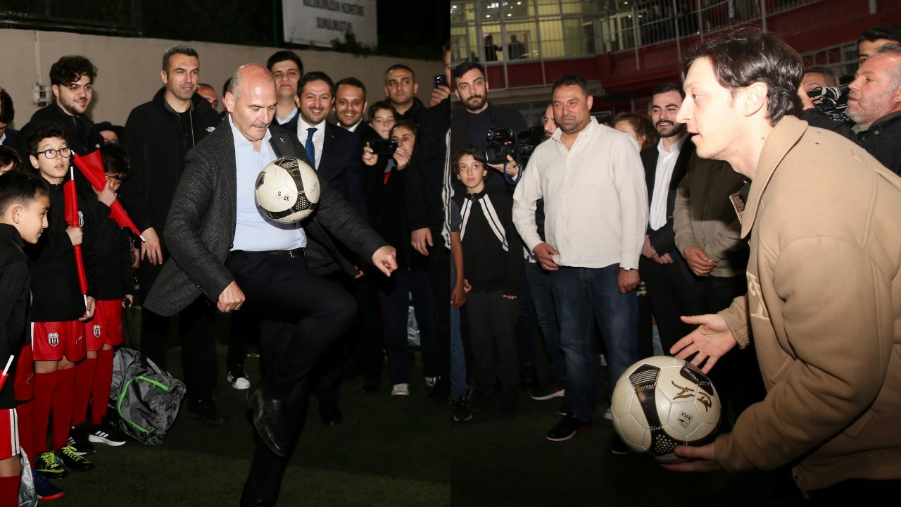Soylu, Mesut Özil ve Fatih Akyel ile top oynadı