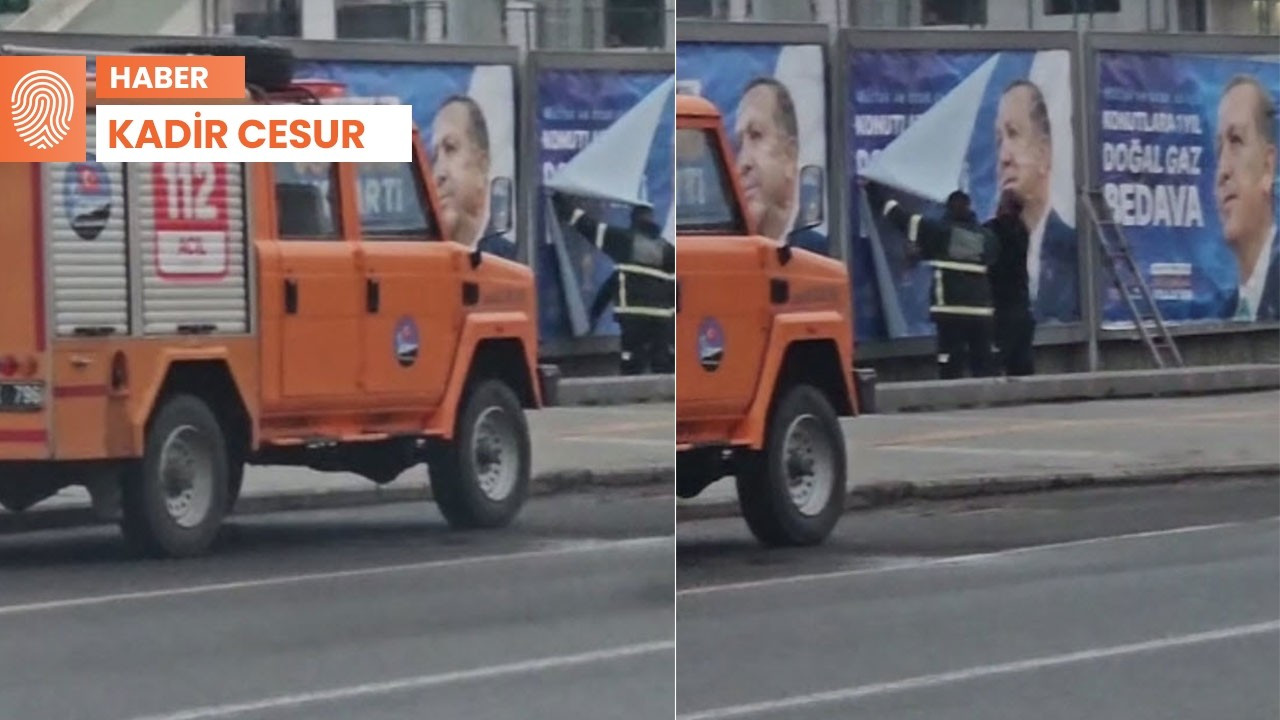 Kars'ta Erdoğan'ın afişlerini, arama kurtarma ekipleri astı