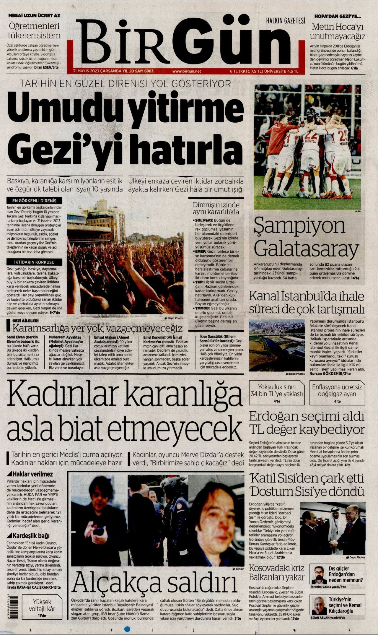 Günün gazete manşetleri: 'Umudu yitirme Gezi'yi hatırla' - Sayfa 1