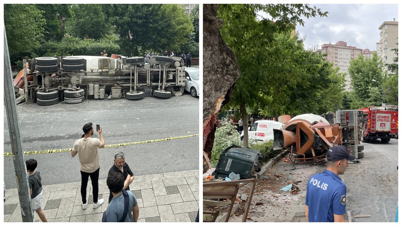 Kadıköy'de beton mikseri park halindeki araçların üzerine devrildi: 1 yaralı