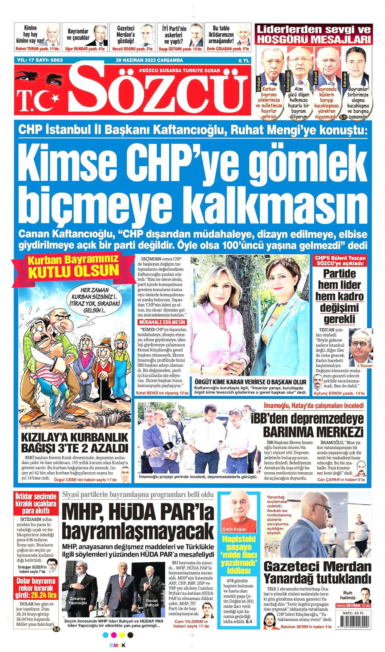 Günün gazete manşetleri: 'Kimse CHP'ye gömlek biçmeye kalkmasın' - Sayfa 1