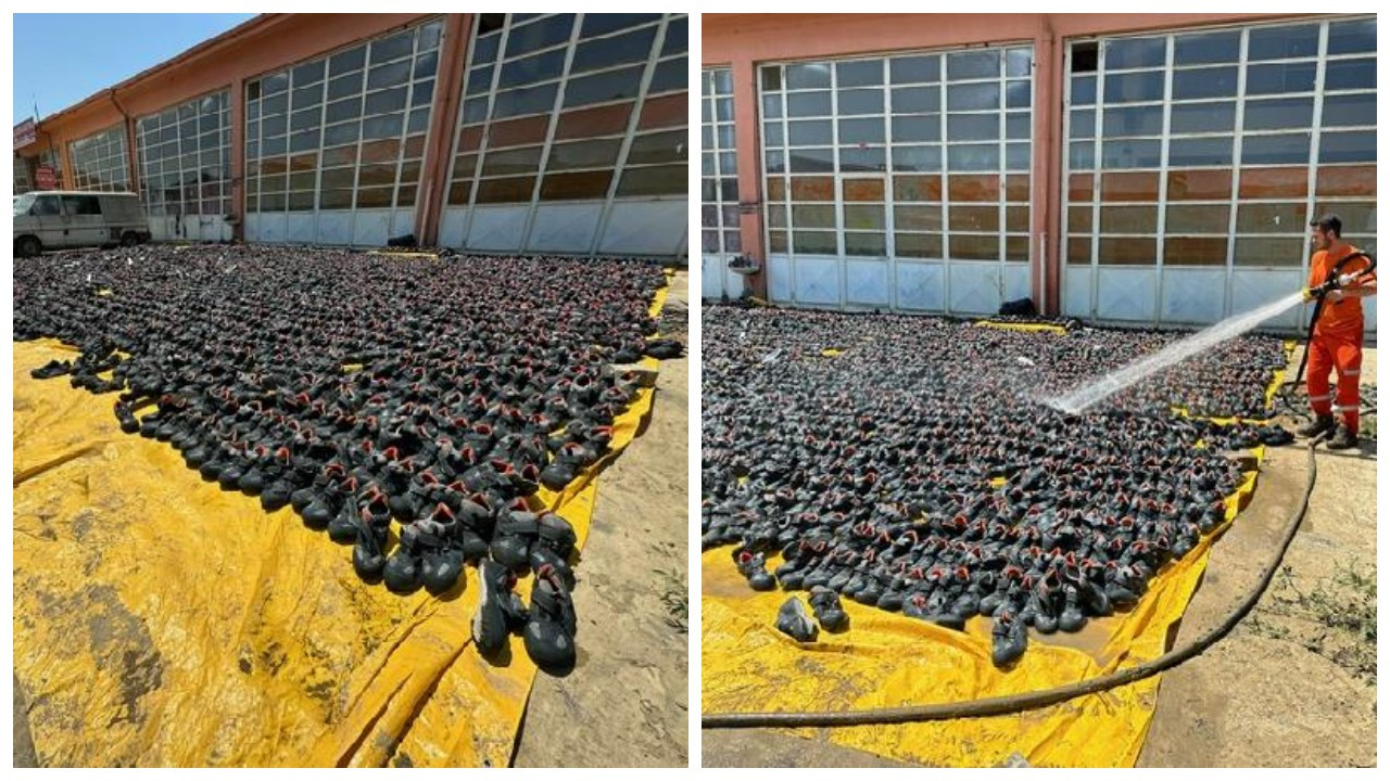 Selde zarar gören 22 bin ayakkabı güneşe bırakıldı