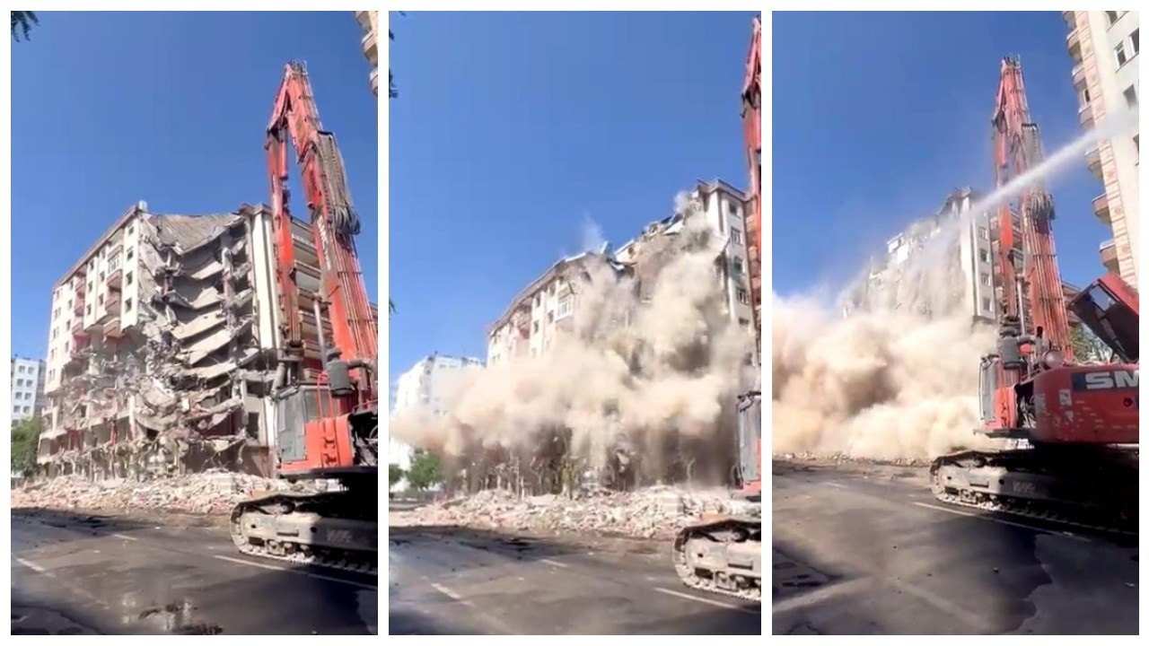 Diyarbakır'da ağır hasarlı 8 katlı bina yıkım sırasında çöktü