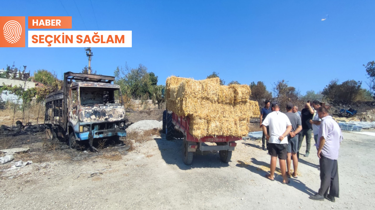 Yangından etkilenen köye komşu köyden saman desteği