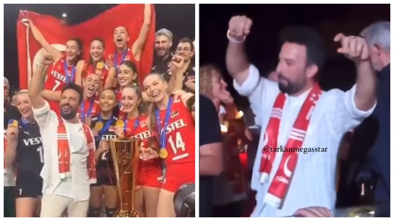 A Milli Kadın Voleybol Takımı şampiyon oldu, Tarkan tribünde dans etti
