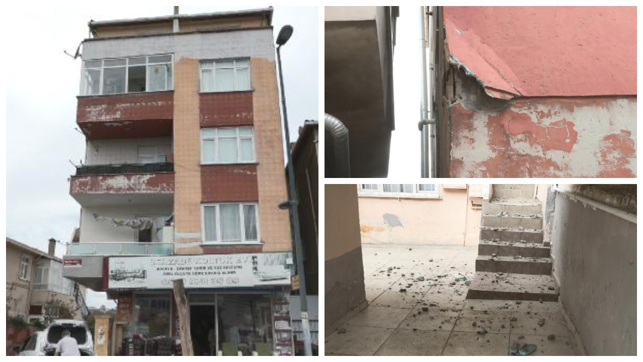 Üsküdar'da bir bina depremi beklemeden kendi kendine yıkılıyor