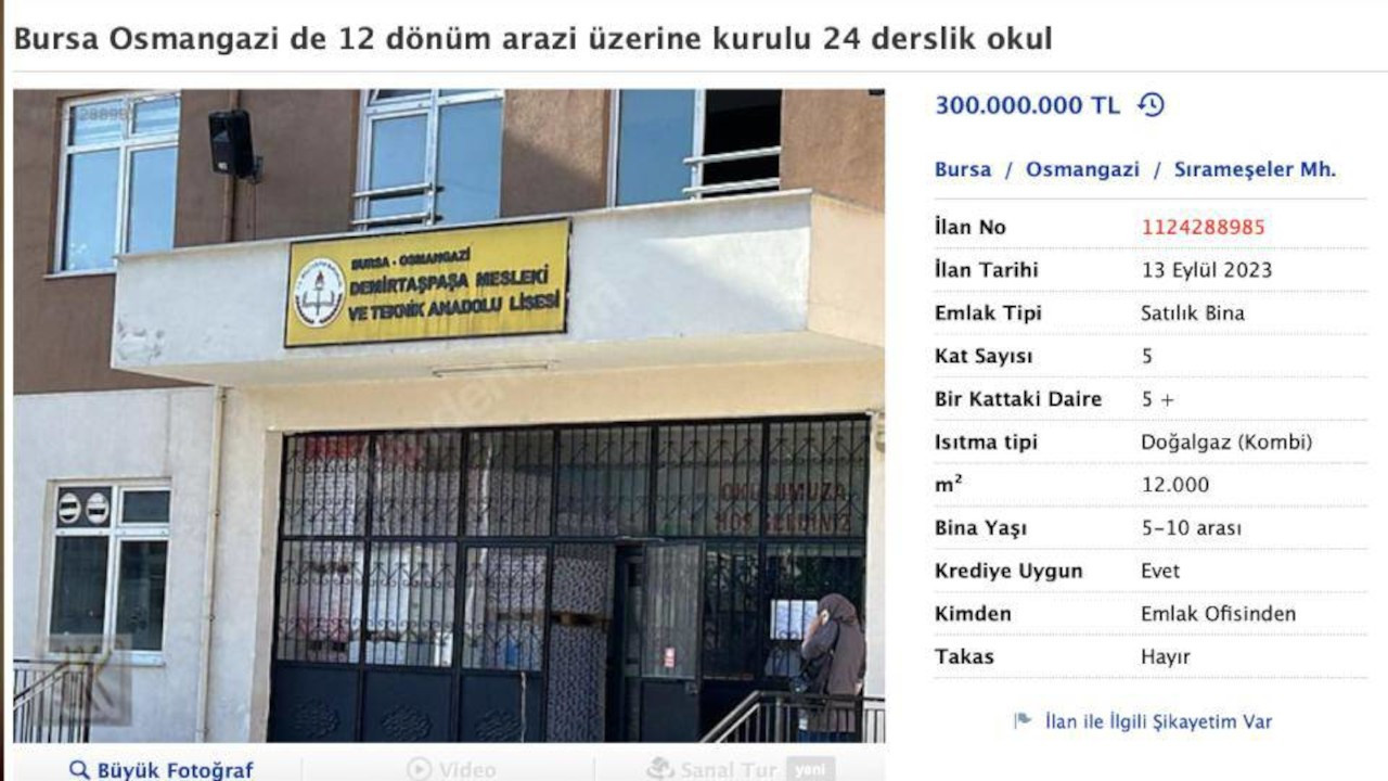Bursa'da satılık devlet okulu