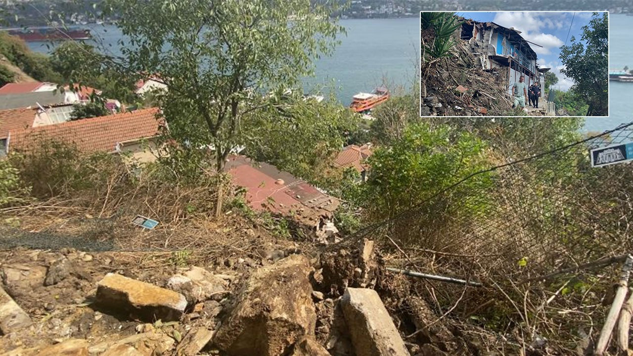 Beşiktaş Kuruçeşme'de evlerin üzerine kaya düştü