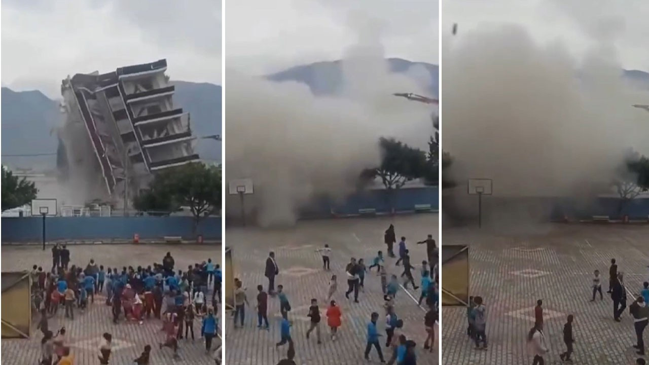 Hatay'da öğrenciler okuldayken hasarlı binada yıkım yapıldı