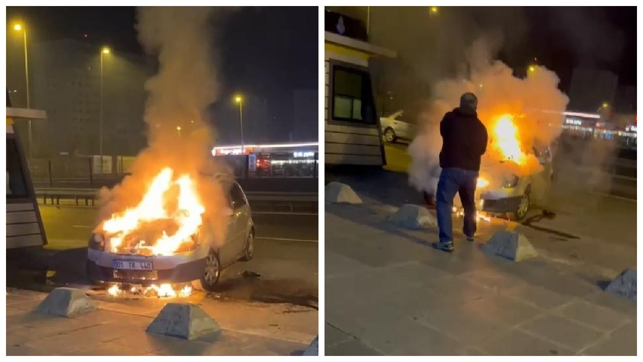 Bahçelievler'de park halindeki otomobil yandı