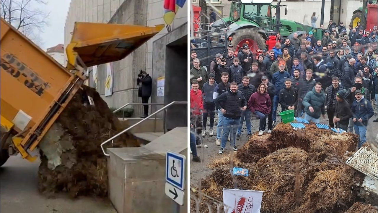 Fransa'da çiftçilerden hayvan gübreli protesto