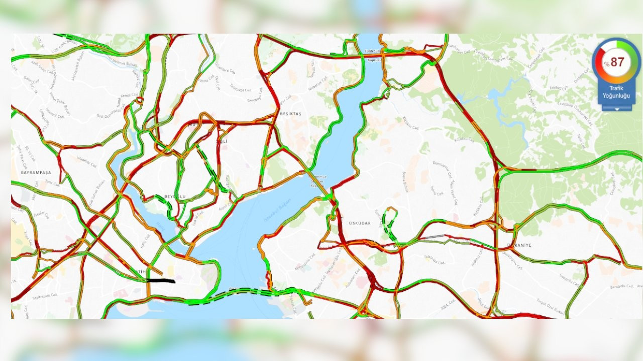 İstanbul'da trafik yoğunluğu yüzde 87'ye çıktı