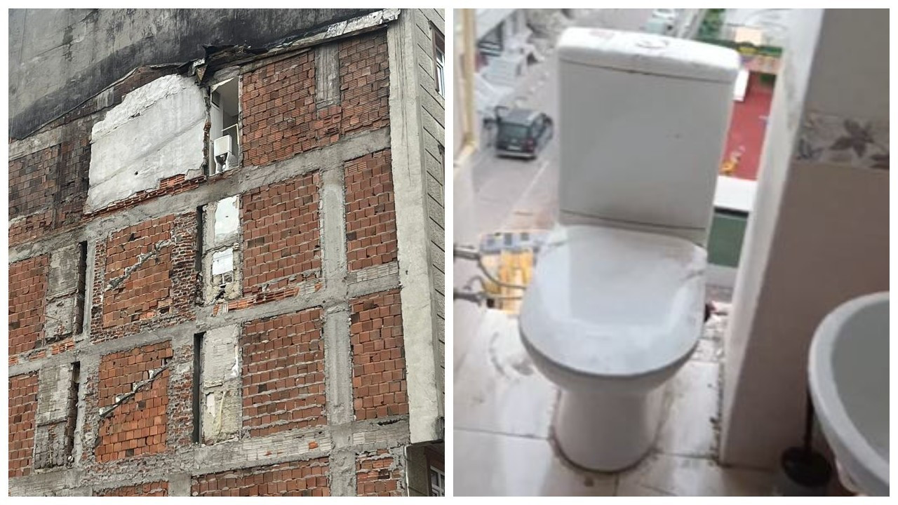 Bina yıkıldı tuvalet açıkta kaldı