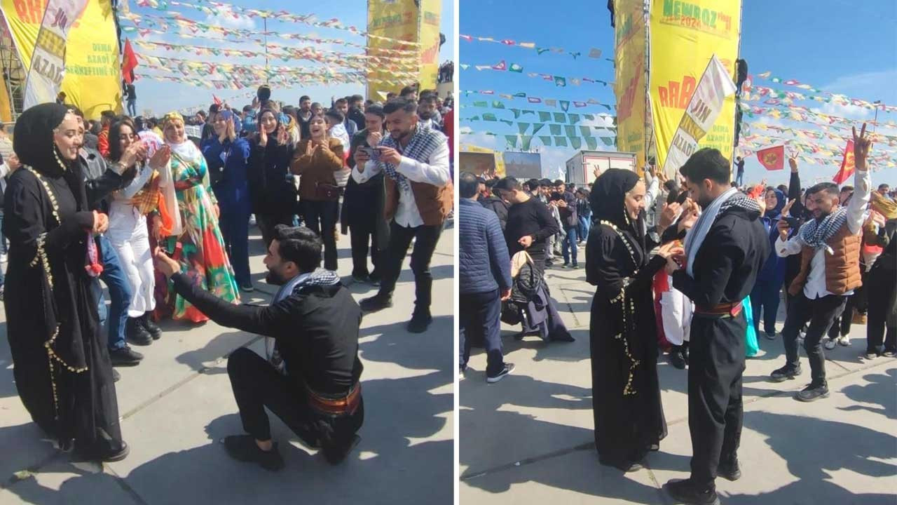 İstanbul Newroz’unda evlilik teklifi: Birlikte halaya durdular