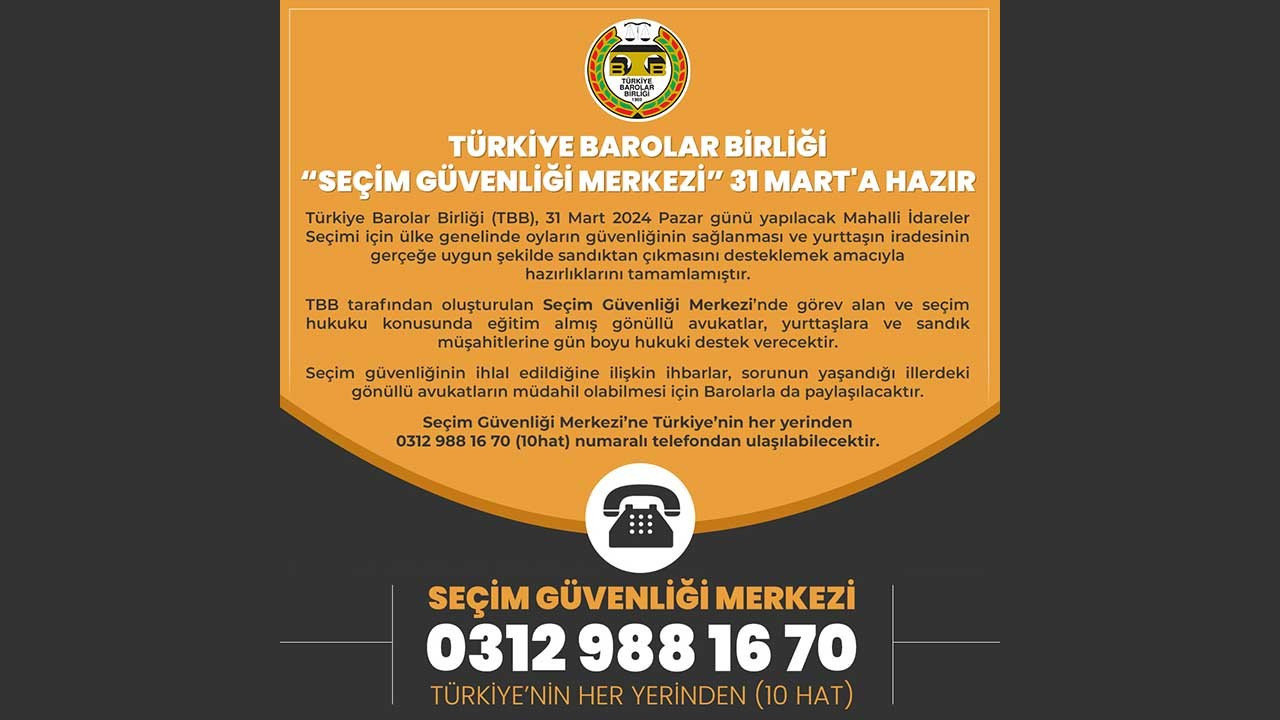 Türkiye Barolar Birliği'nden seçimde hukuki destek