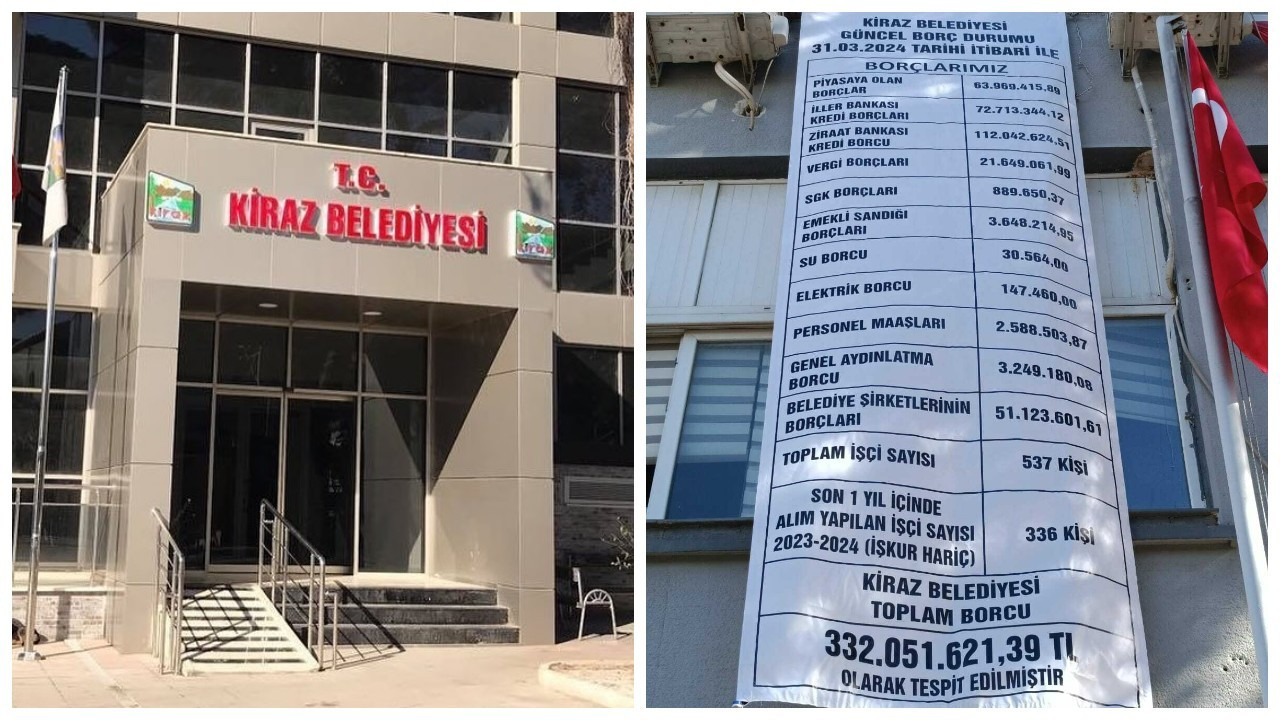 Kiraz AK Parti’den CHP’ye geçti, başkan borcu binaya astı