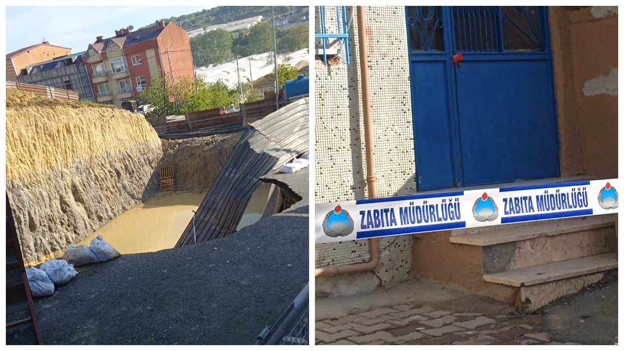 Arnavutköy'de inşaat esnasında yol çöktü
