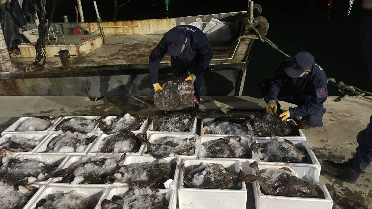 Sinop'ta kaçak yolla kalkan balığı avlayanlara para cezası uygulandı