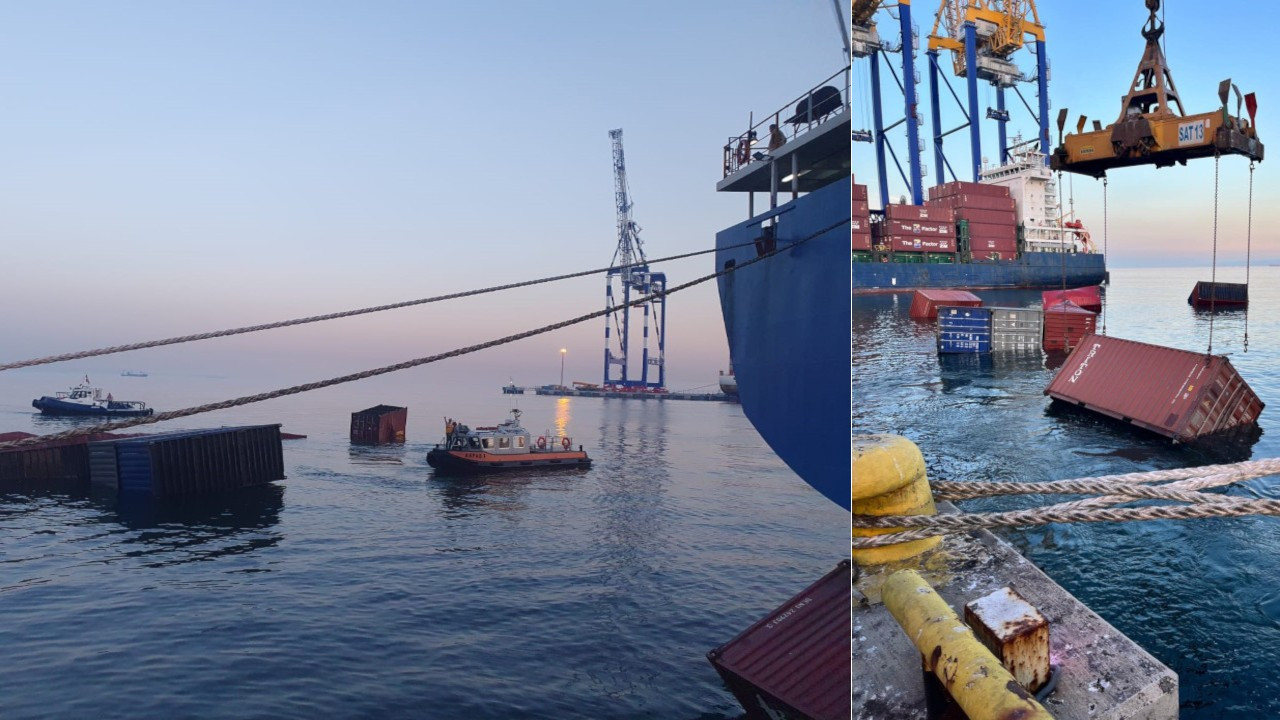 Limandaki geminin taşıdığı 28 konteyner Marmara Denizi'ne düştü