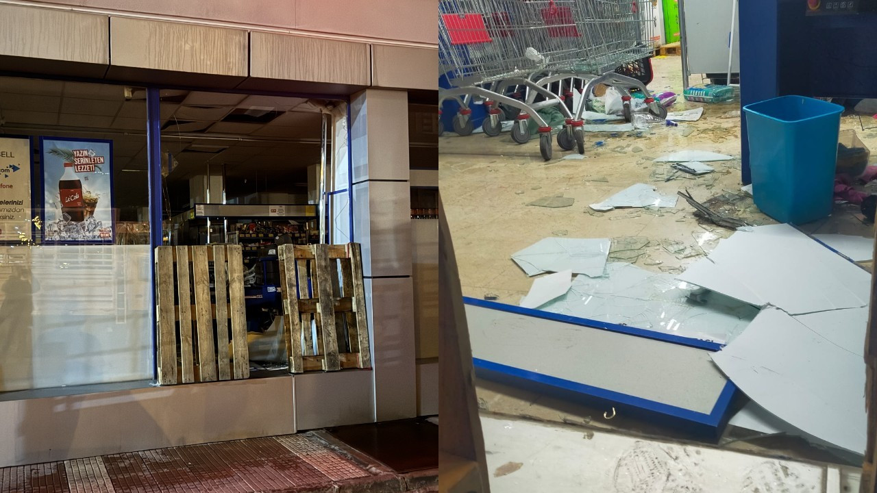 Kuvvetli rüzgar nedeniyle marketin camları kırıldı, 5 kişi yaralandı