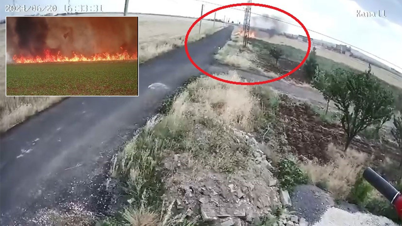 Diyarbakır’da elektrik tellerinden düşen kıvılcımların neden olduğu yangın kamerada