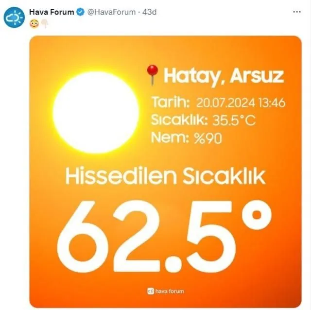 Bir ilçede hissedilen sıcaklık: 62.5 derece