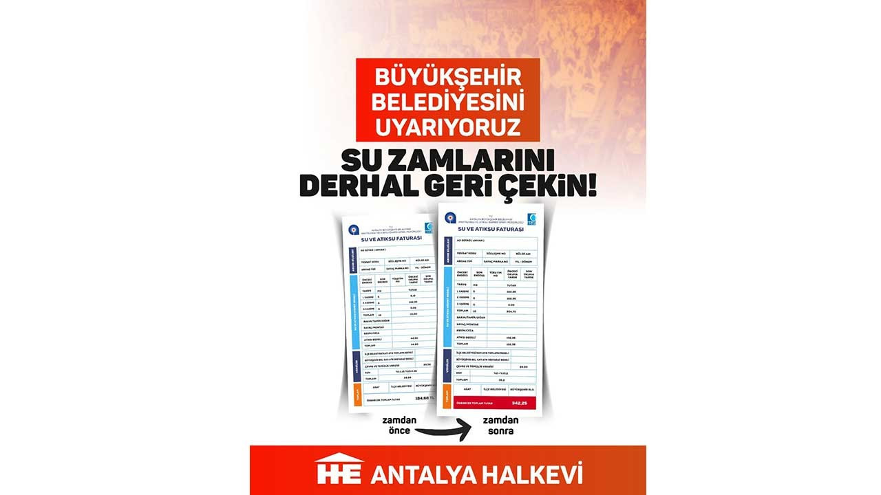 Antalya Halkevi: Su zamlarını derhal geri çekin